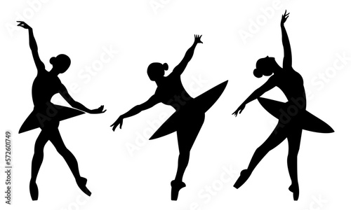 Beautiful set of silhouettes of a ballet dancer and a gymnast on a white background