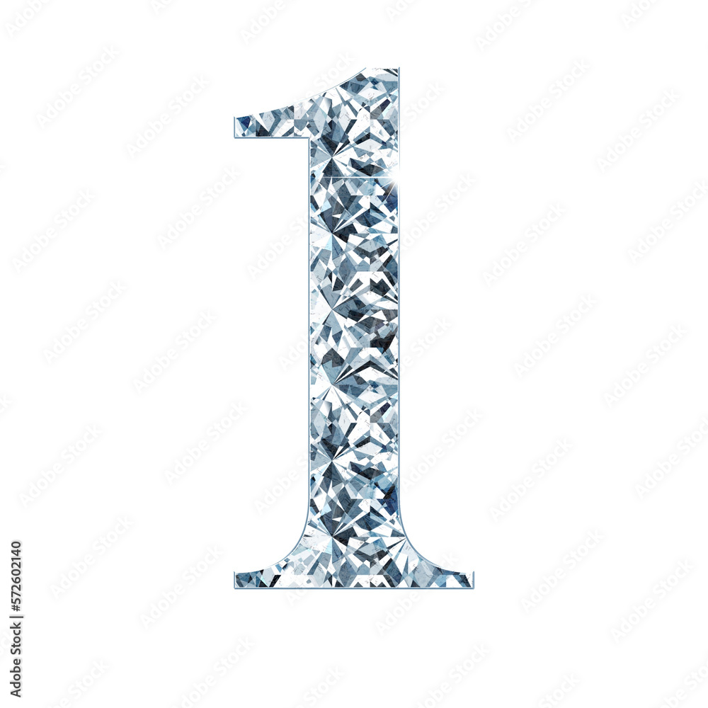 Fototapeta premium Shining Diamonds numbers. Part of a set which includes uppercase and lowercase letters, symbols.