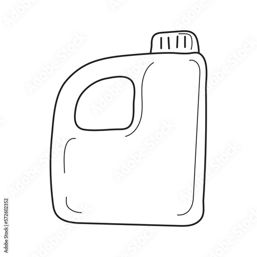 plastic canister with blank label. Jug container with handle and screw cap. Big package. Isolated on white background. Vector Illustration