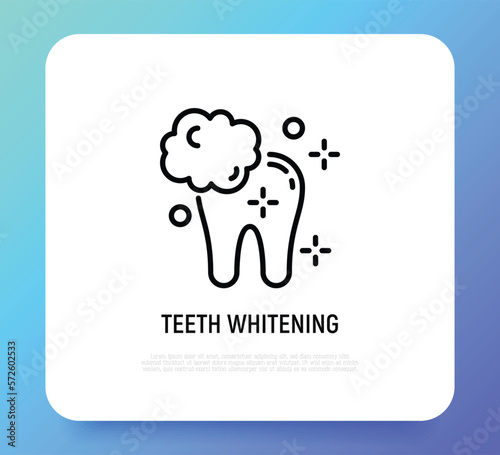 Teeth whitening thin line icon. Clean shine teeth. Dental treatment. Vector illustration.