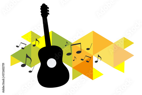 Music graphic with guitar and abstract background.