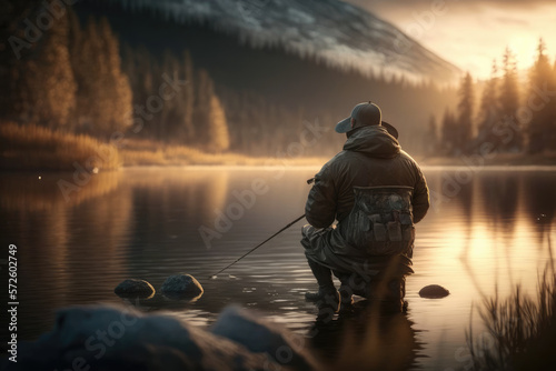 man fishing in a still lake