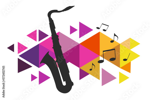Abstract music graphic with saxophone.