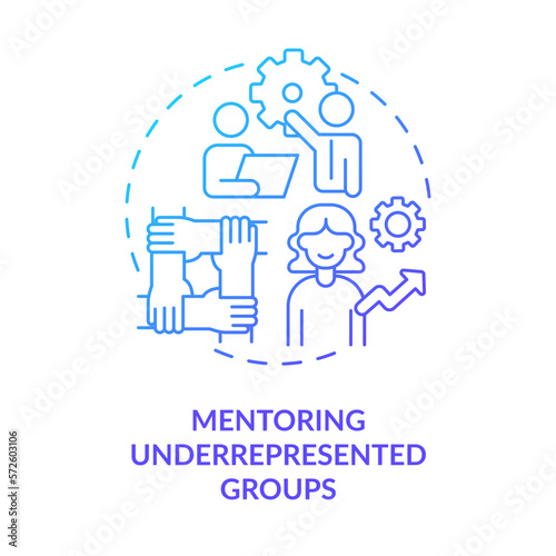Mentoring underrepresented groups blue gradient concept icon. DEI initiative for workplace abstract idea thin line illustration. Isolated outline drawing. Myriad Pro-Bold font used