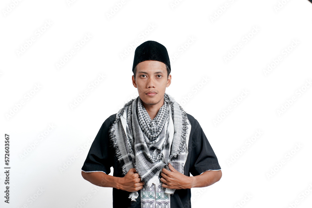 Religious muslim asian man wearing turban, muslim dress and cap. Isolated on white background. Religious muslim asian man wearing turban, muslim dress and cap. Isolated on white background.