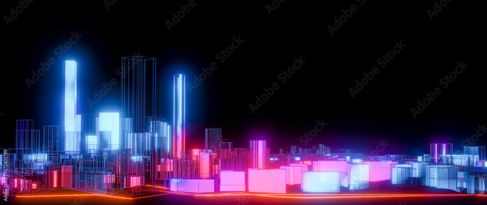 3D Rendering. Hologram Low poly city views. urban technology concepts. 3D Rendering. Hologram Low poly city views. urban technology concepts.