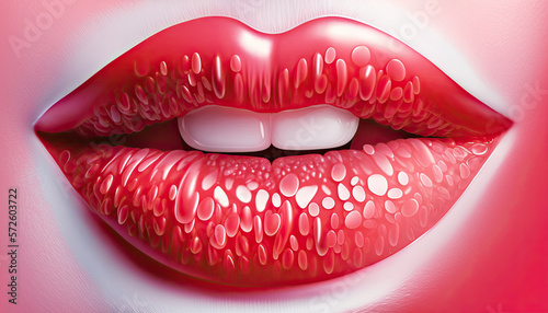 Sensual close-up of female lips with colored light. Generative AI