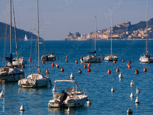 Italia, Liguria, La spezia, il paese di Lerici, sullo sfondo Portovenere. photo