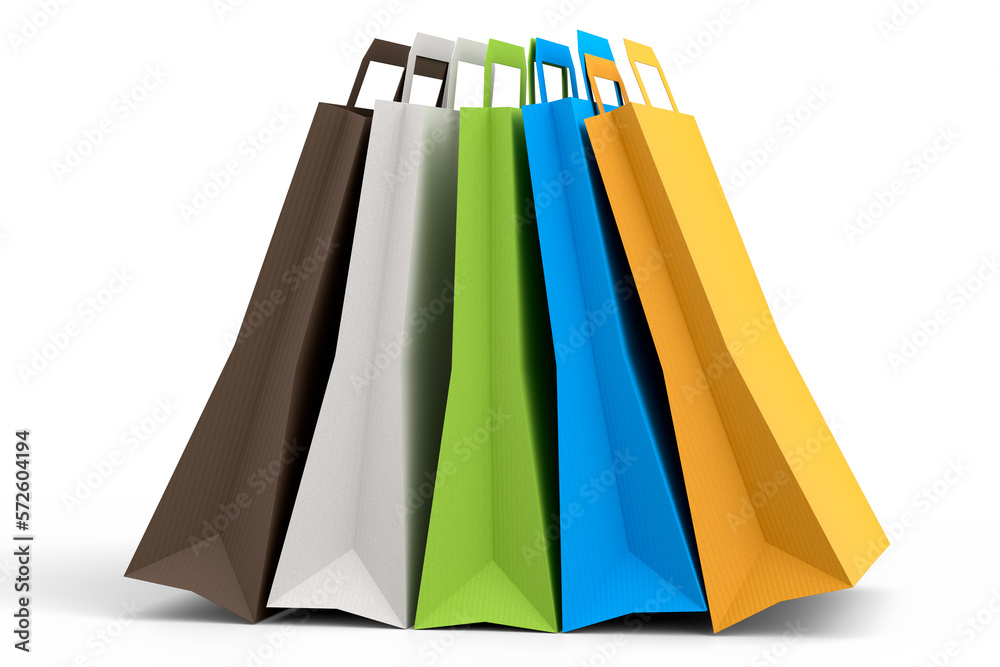 Set of kraft paper bag with handle isolated on white background. Set of kraft paper bag with handle isolated on white background.