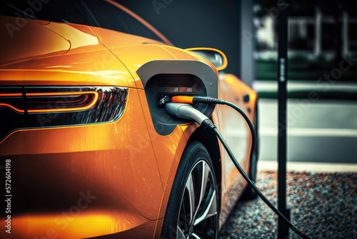 Electric car charging battery. Generative AI © Photocreo Bednarek