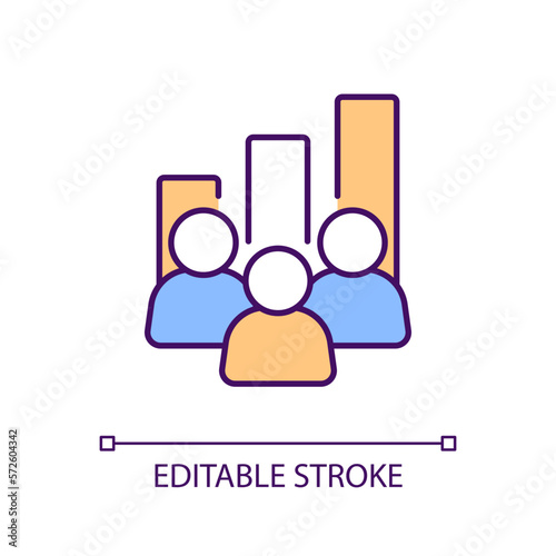Community processes analysing RGB color icon. Group communication studying. Sociological research providing. Isolated vector illustration. Simple filled line drawing. Editable stroke