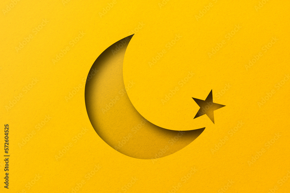 yellow paper cut into holes The crescent moon is overlaid with light and shadow. yellow paper cut into holes The crescent moon is overlaid with light and shadow.