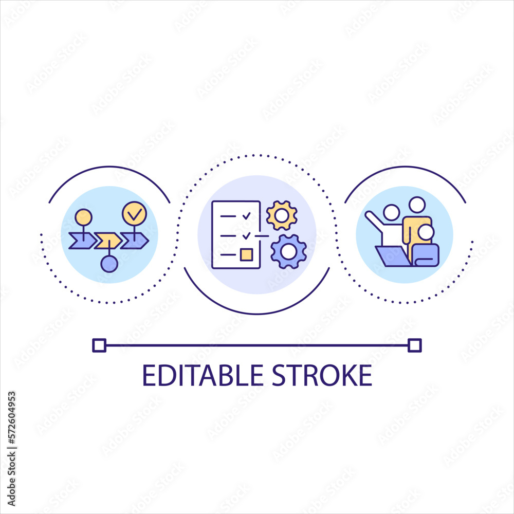 Strategy of corporate development loop concept icon. Business plan structure. Company goals abstract idea thin line illustration. Isolated outline drawing. Editable stroke. Arial font used Strategy of corporate development loop concept icon. Business plan structure. Company goals abstract idea thin line illustration. Isolated outline drawing. Editable stroke. Arial font used