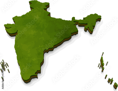 Mini map of India in vector illustration with realistic land.