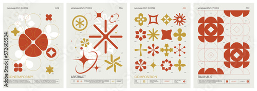 Brutalist style vector minimalistic Posters with silhouette basic figures, extraordinary graphic elements of geometrical shapes composition, Modern color print artwork, set 8
