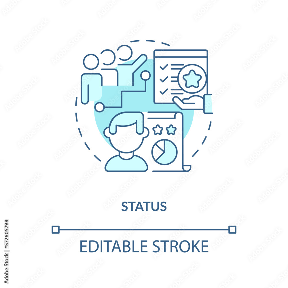 Status turquoise concept icon. Competitive activities. Game mechanics in gamification abstract idea thin line illustration. Isolated outline drawing. Editable stroke. Arial, Myriad Pro-Bold fonts used