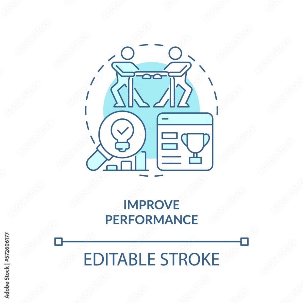 Improve performance turquoise concept icon. Competitions. Gamification in workplace abstract idea thin line illustration. Isolated outline drawing. Editable stroke. Arial, Myriad Pro-Bold fonts used