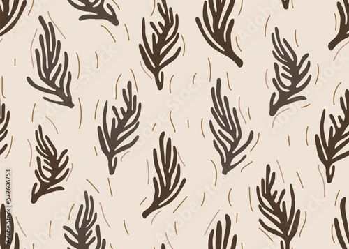 Seamless pattern with beige abstract organic shapes. Cutted shape of algae and botanical leaves, abstract shape. Organic shape in the flat style of Henri Matisse.