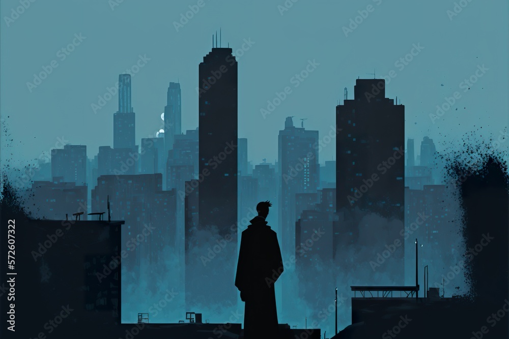 Blue city flat illustration created with Generative AI Blue city flat illustration created with Generative AI