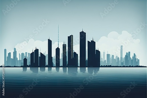 Blue city flat illustration created with Generative AI 