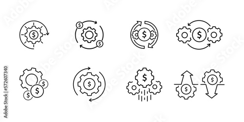 Efficient use of funds or money management icon set. thin line trend modern fin tech or capital logotype graphic linear design isolated on white. concept of cost or revenue optimization and reduction