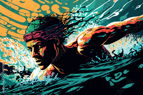 swimming in open water vector, person swimming in pool illustration