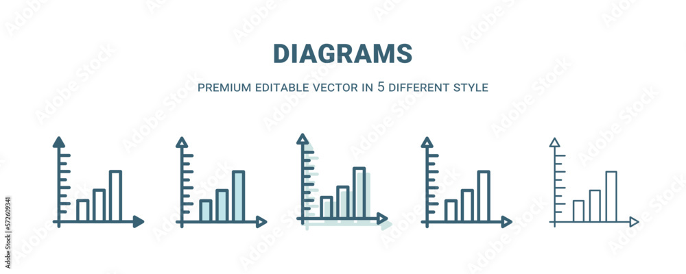 diagrams icon in 5 different style. Outline, filled, two color, thin diagrams icon isolated on white background. Editable vector can be used web and mobile