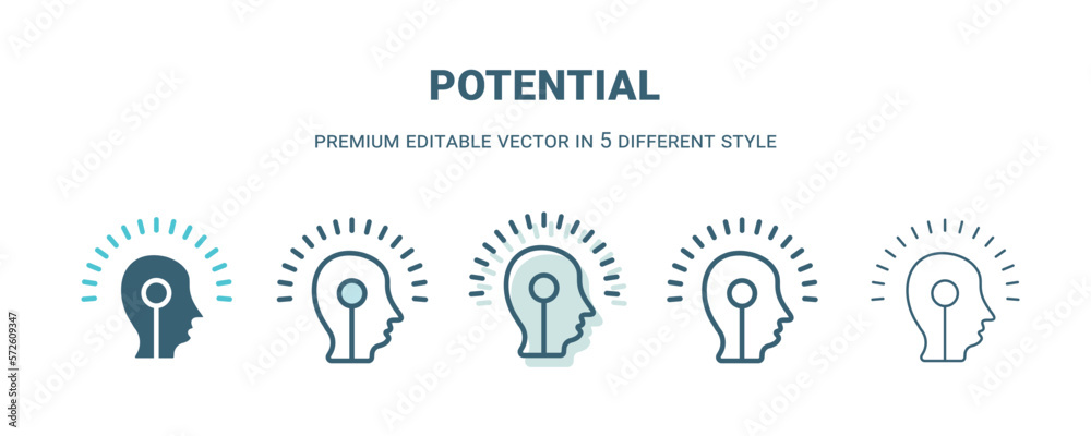 potential icon in 5 different style. Outline, filled, two color, thin potential icon isolated on white background. Editable vector can be used web and mobile potential icon in 5 different style. Outline, filled, two color, thin potential icon isolated on white background. Editable vector can be used web and mobile