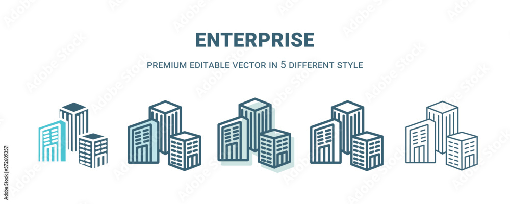 enterprise icon in 5 different style. Outline, filled, two color, thin enterprise icon isolated on white background. Editable vector can be used web and mobile