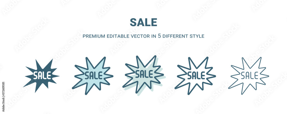 sale icon in 5 different style. Outline, filled, two color, thin sale icon isolated on white background. Editable vector can be used web and mobile sale icon in 5 different style. Outline, filled, two color, thin sale icon isolated on white background. Editable vector can be used web and mobile