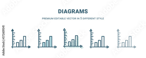 diagrams icon in 5 different style. Outline  filled  two color  thin diagrams icon isolated on white background. Editable vector can be used web and mobile