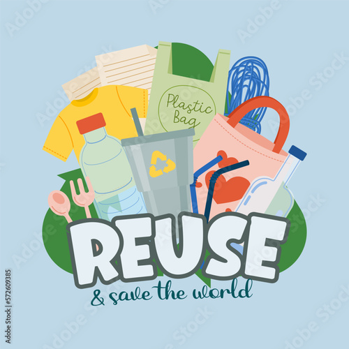 Poster Waste environmental pollution from plastic concept cartoon Vector
