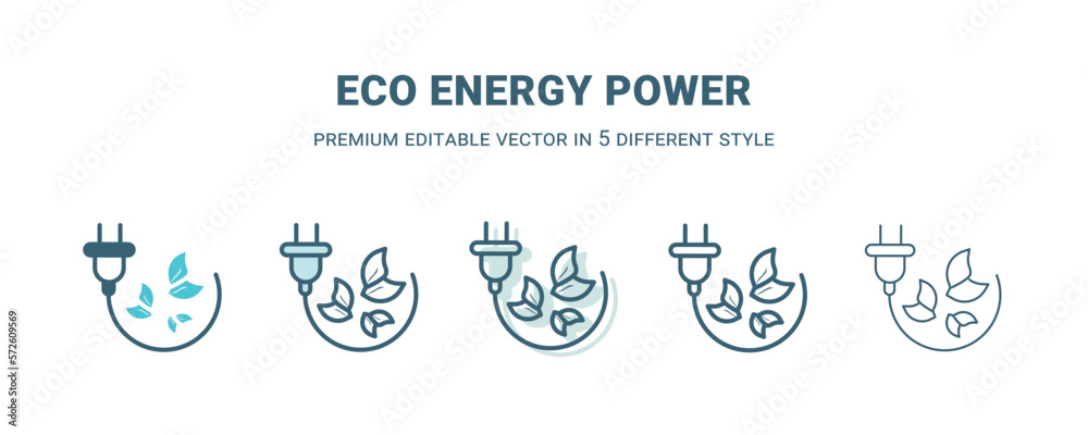eco energy power icon in 5 different style. Outline, filled, two color, thin eco energy power icon isolated on white background. Editable vector can be used web and mobile eco energy power icon in 5 different style. Outline, filled, two color, thin eco energy power icon isolated on white background. Editable vector can be used web and mobile