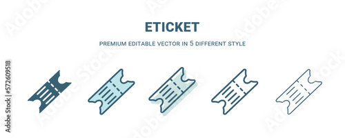 Fototapeta Naklejka Na Ścianę i Meble -  eticket icon in 5 different style. Outline, filled, two color, thin eticket icon isolated on white background. Editable vector can be used web and mobile