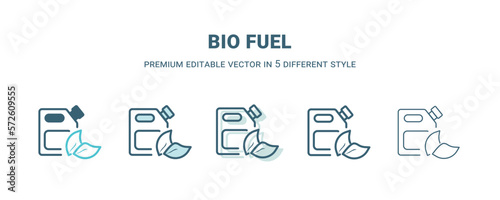 bio fuel icon in 5 different style. Outline, filled, two color, thin bio fuel icon isolated on white background. Editable vector can be used web and mobile