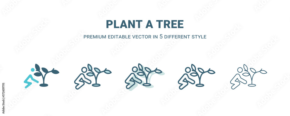 Fototapeta premium plant a tree icon in 5 different style. Outline, filled, two color, thin plant a tree icon isolated on white background. Editable vector can be used web and mobile