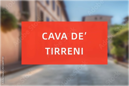 Cava de’ Tirreni: Der Name der italienischen Stadt Cava de’ Tirreni in der Region Campania vor einem Hintergrundbild photo