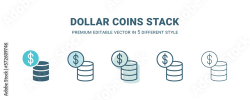 dollar coins stack icon in 5 different style. Outline, filled, two color, thin dollar coins stack icon isolated on white background. Editable vector can be used web and mobile