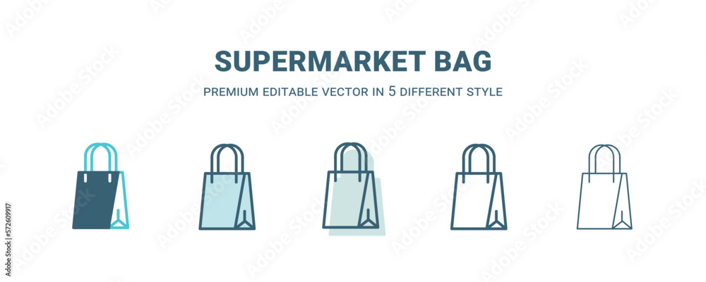 supermarket bag icon in 5 different style. Outline, filled, two color, thin supermarket bag icon isolated on white background. Editable vector can be used web and mobile supermarket bag icon in 5 different style. Outline, filled, two color, thin supermarket bag icon isolated on white background. Editable vector can be used web and mobile