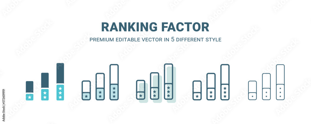 ranking factor icon in 5 different style. Outline, filled, two color, thin ranking factor icon isolated on white background. Editable vector can be used web and mobile ranking factor icon in 5 different style. Outline, filled, two color, thin ranking factor icon isolated on white background. Editable vector can be used web and mobile
