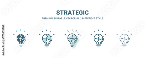strategic icon in 5 different style. Outline, filled, two color, thin strategic icon isolated on white background. Editable vector can be used web and mobile