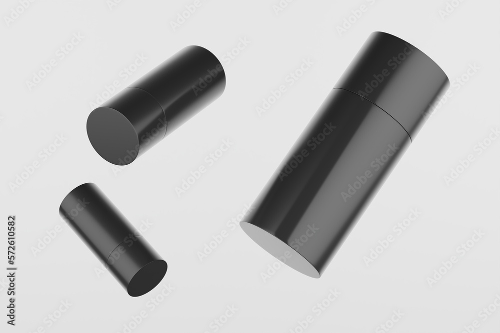 Black Plastic Spray Deodorant Multiple Bottles Bottle Mockup. 3D Rendering Black Plastic Spray Deodorant Multiple Bottles Bottle Mockup. 3D Rendering
