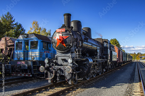 Czech steam locomotive on a historic train
