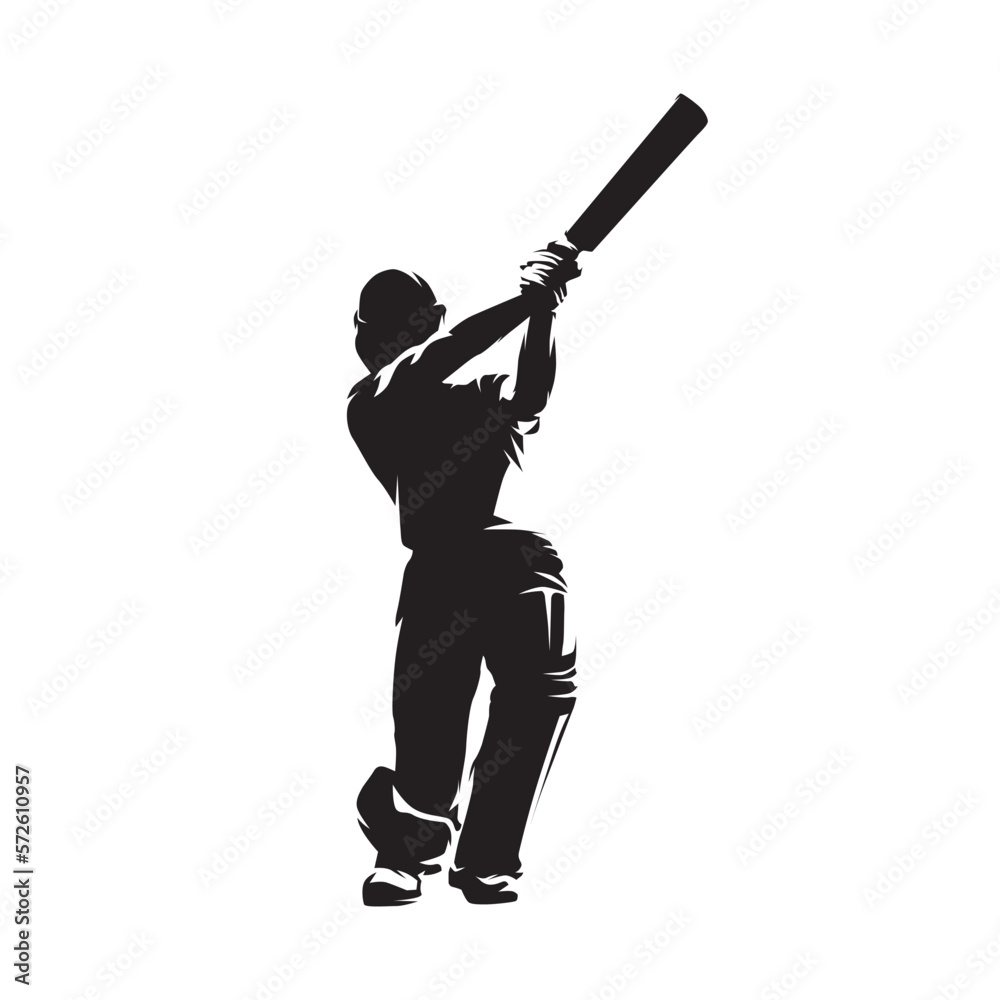 Baseball player vector isolated silhouette, batter swinging with