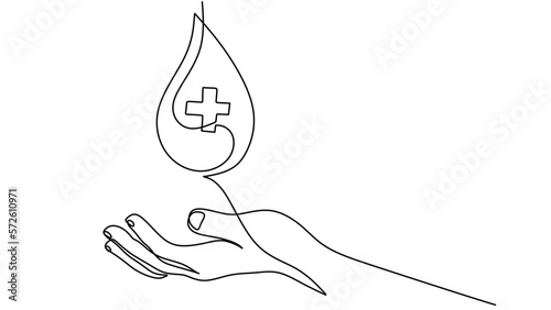 One continuous single line drawing of blood donor isolated on white background minimalism design.