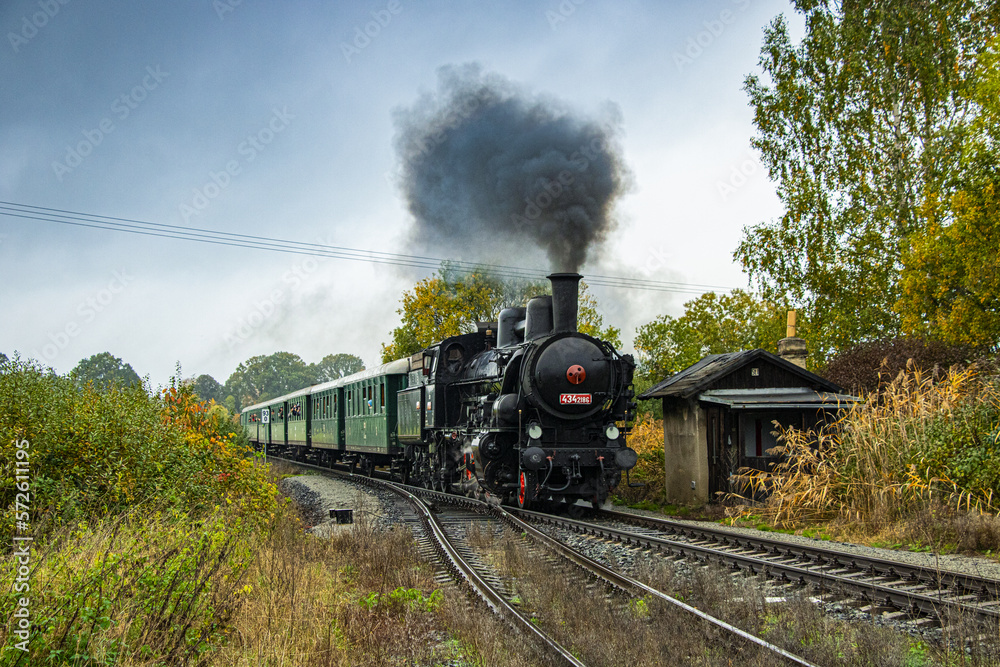 Fototapeta premium Czech steam locomotive on a historic train