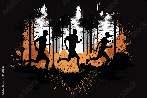 Running silhouettes. Vector illustration, Trail Running, Marathon runner