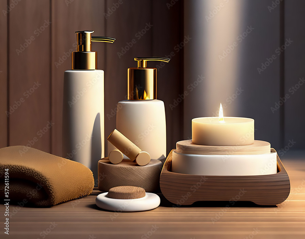 Relaxing spa experience bath products. Generative AI
Relaxing spa experience bath products. Generative AI