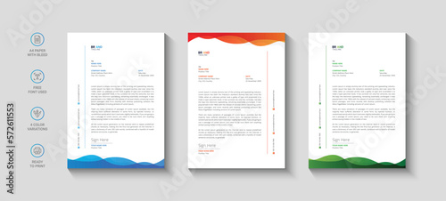 Business letterhead, Letterhead template with various colors, Letterhead template in flat style, Modern company letterhead template design photo