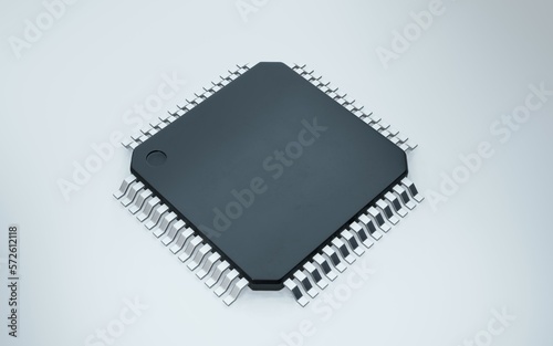  3d render of microchip or semiconductor chip, for computing.